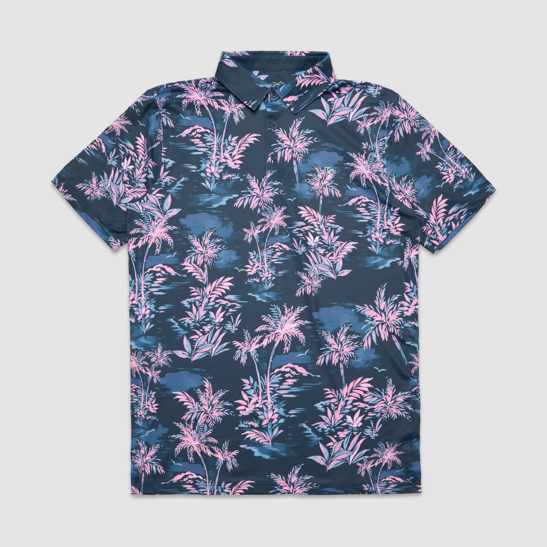 Palms Tech Polo (Retro-Blau mit Blumenmuster)