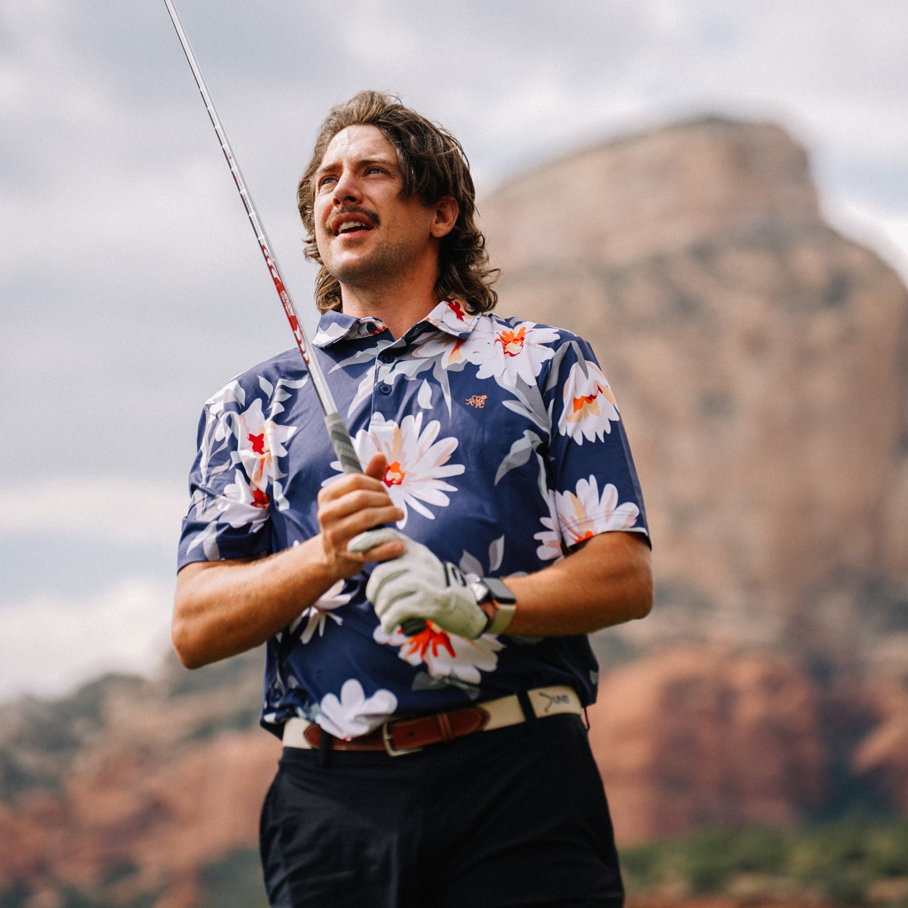 Printed Tech Polo (Navy Floral)