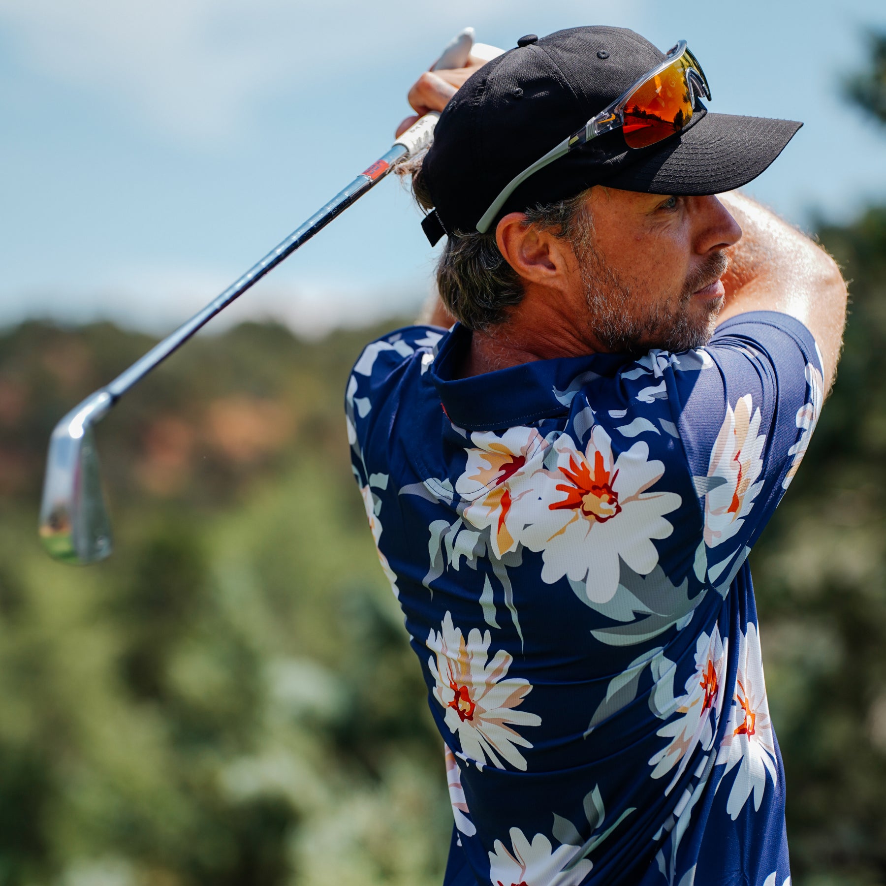 Printed Tech Polo (Navy Floral)